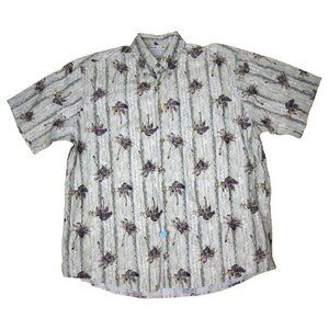 MEN'S LIGHT GREEN & BEIGE HAWAIIAN PRINT BUTTON-UP SHIRT - CROSSINGS - SIZE L